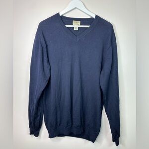 L.L. Bean Men's Dark merino wool  Navy V-Neck Sweater Large Tall